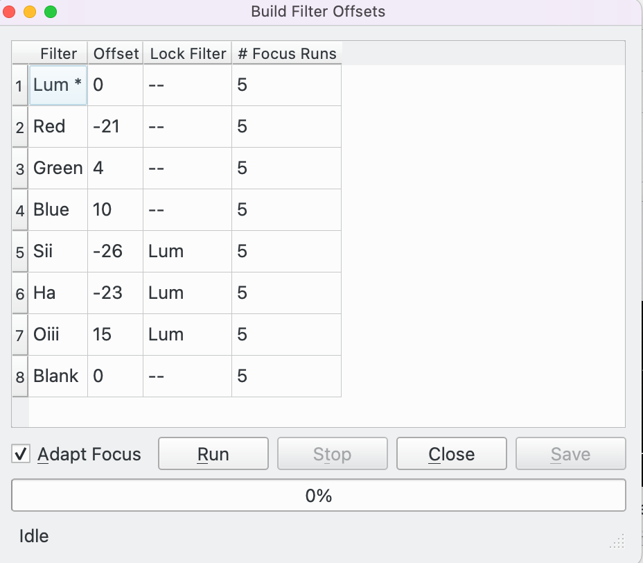 Build Filter Offsets