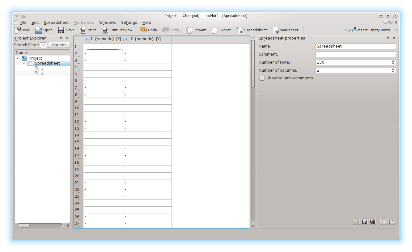 Adding new LabPlot spreadsheet