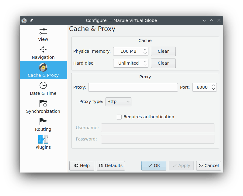 The Cache & Proxy configuration dialog