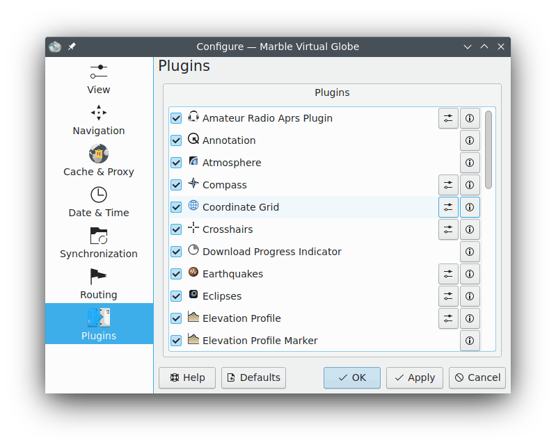 The Plugins configuration dialog