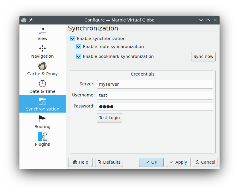 The Synchronization configuration dialog