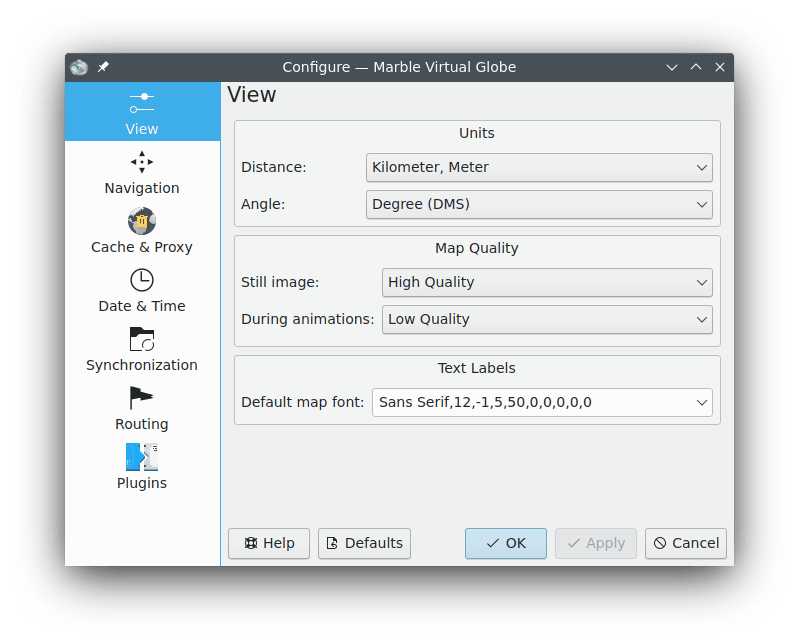 The View configuration dialog