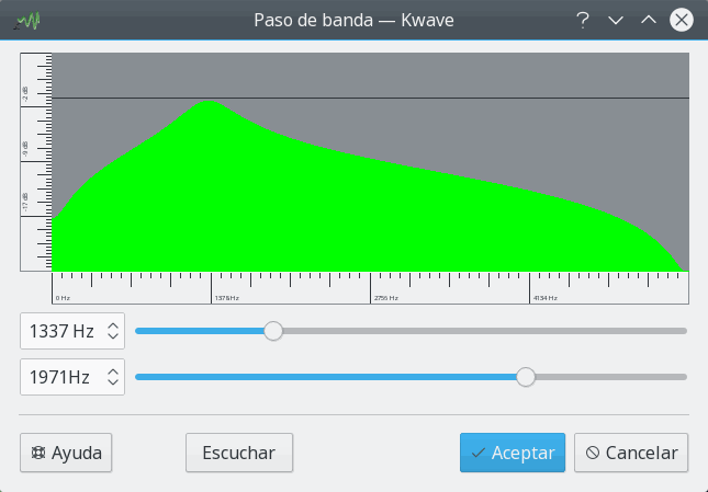 Captura de pantalla del complemento filtro paso banda
