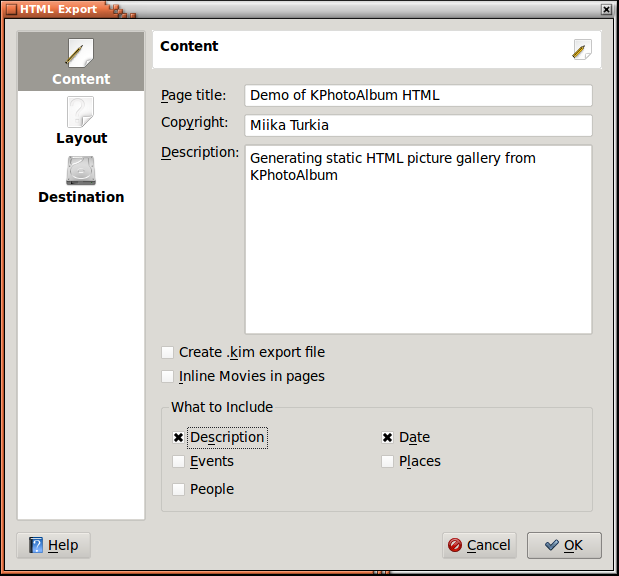 Configuration du contenu du générateur HTML