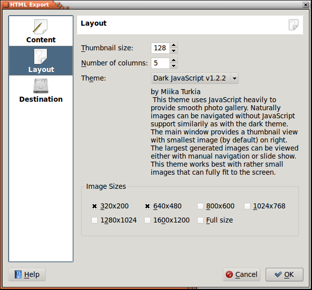 Configuration de la disposition du générateur HTML