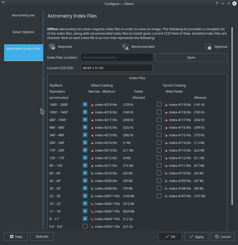 Téléchargement des index astrometry.net