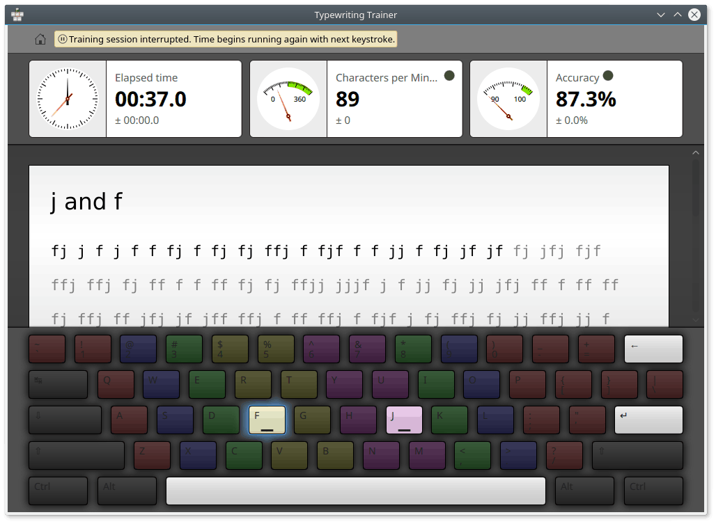 Oefenscherm van Typetrainer