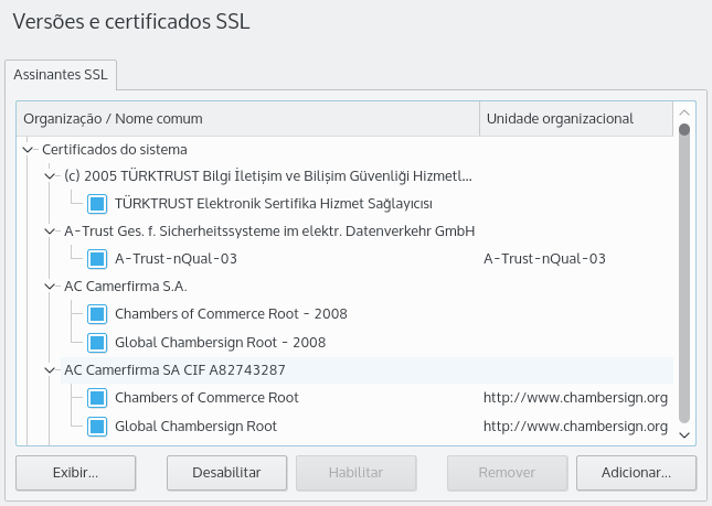 O módulo de versões e certificados SSL