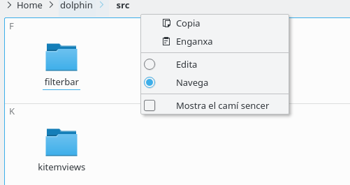Menú contextual de la barra de localització