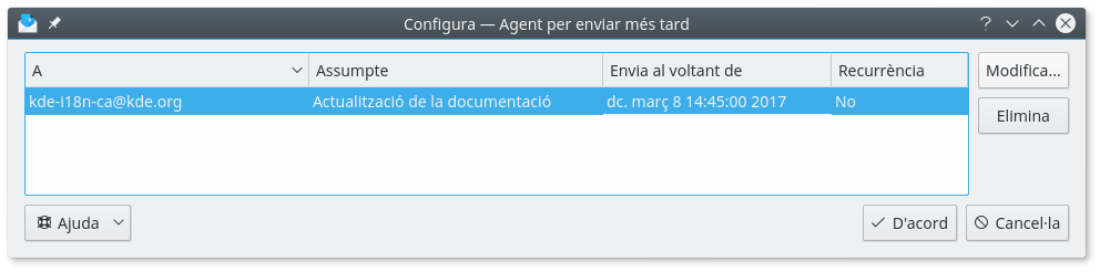 Configurant l'Agent d'enviament més tard