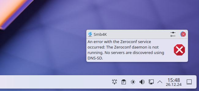 La notificació d'error del Zeroconf