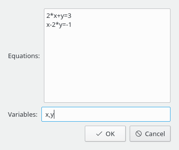 Screenshot of the Cantor solve equation dialog