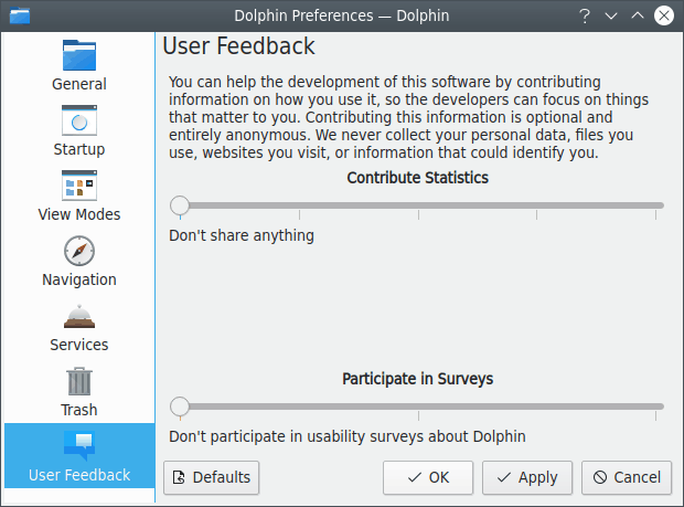 User Feedback Settings.
