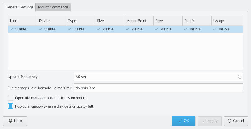 Configure KDiskFree Screen