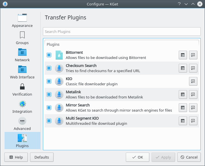 KGet Plugins Options