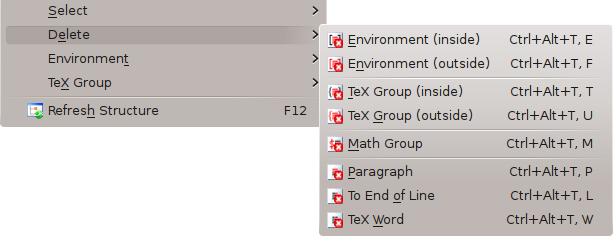 Edit->Delete items