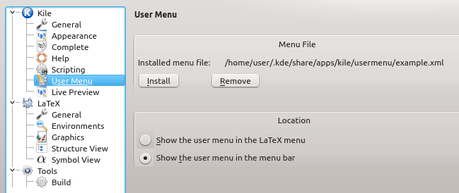 Configure the user menu