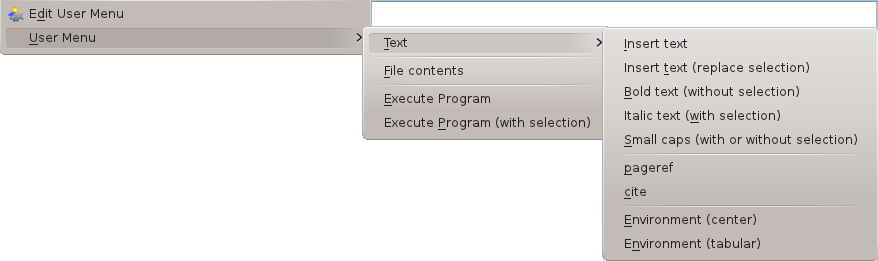 User Menu as a part of the LaTeX menu