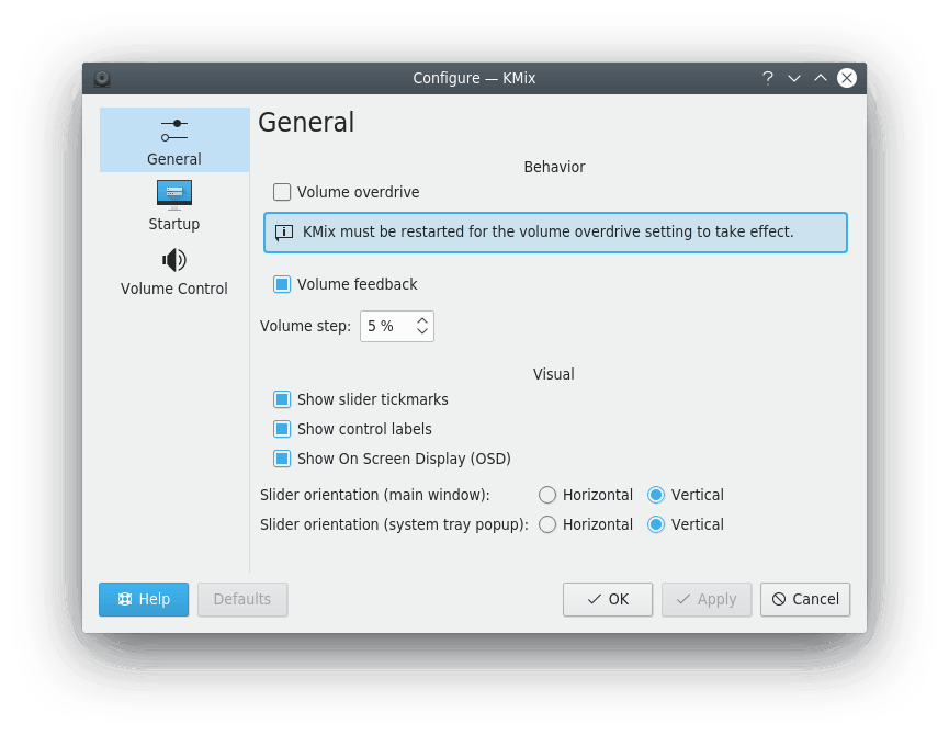 General configuration of KMix