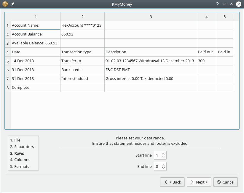 csv import wizard: rows