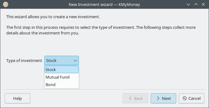 new investment wizard type