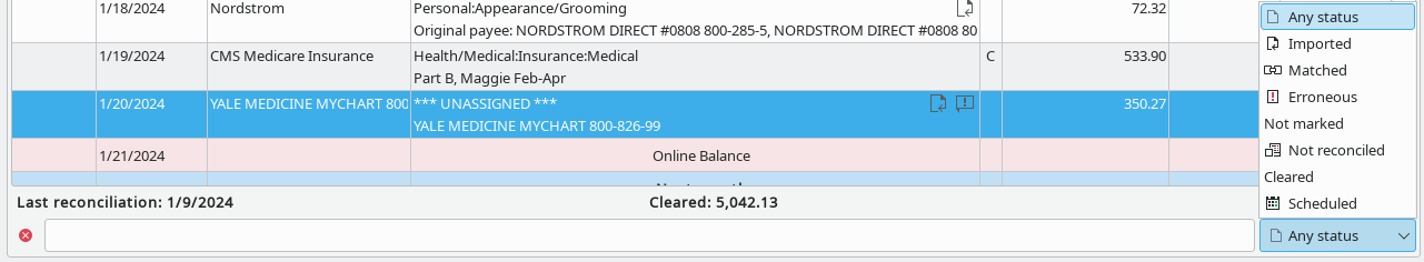 ledgers view filter area