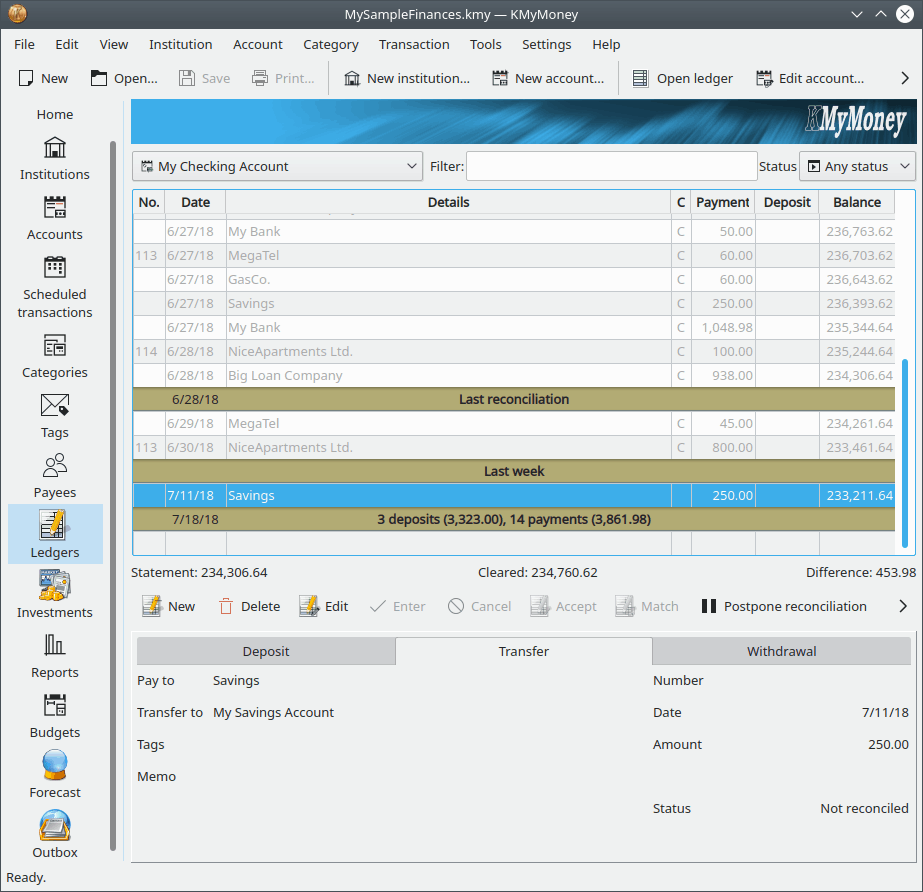 ledger during reconciliation