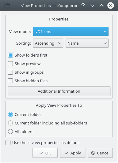 The View Properties dialog.