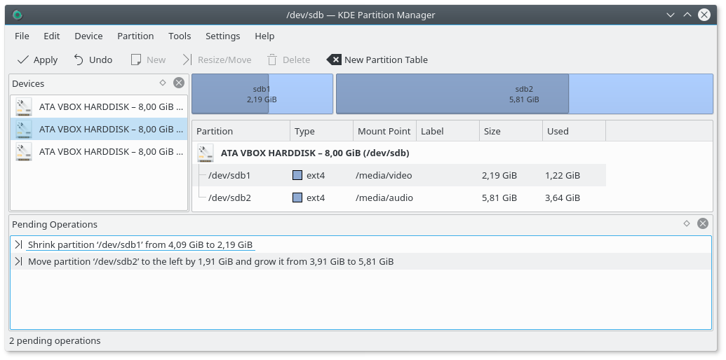 Main window after resizing /dev/sdb2