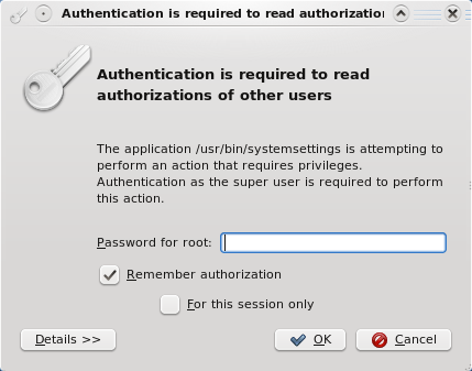 Authentication dialog showing an Action where the privilege can be retained indefinitely