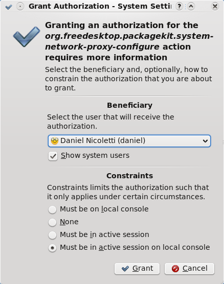 Grant/Block explicit authorizations dialog