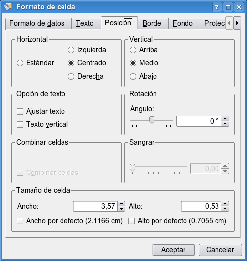 Página «Posición».