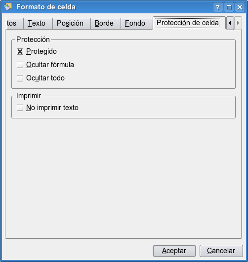 Página Protección de celda.