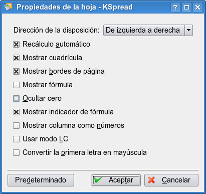 Diálogo Propiedades de la hoja.