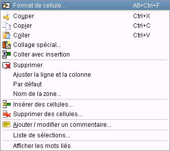 Menu contextuel du bouton droit de la souris.