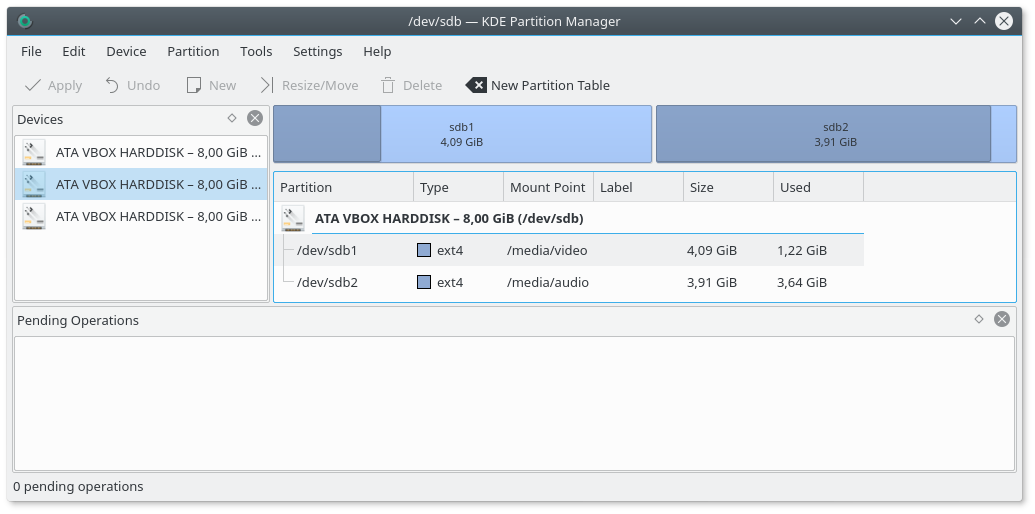 La fenêtre principale avant le redimensionnement des partitions
