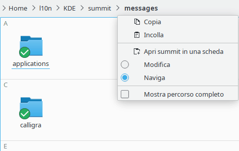 Menu contestuale della barra degli indirizzi