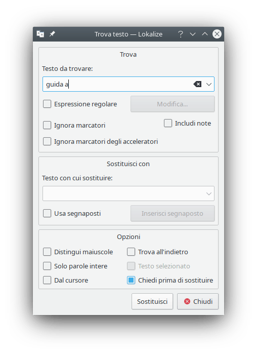 La finestra di sostituzione del testo.