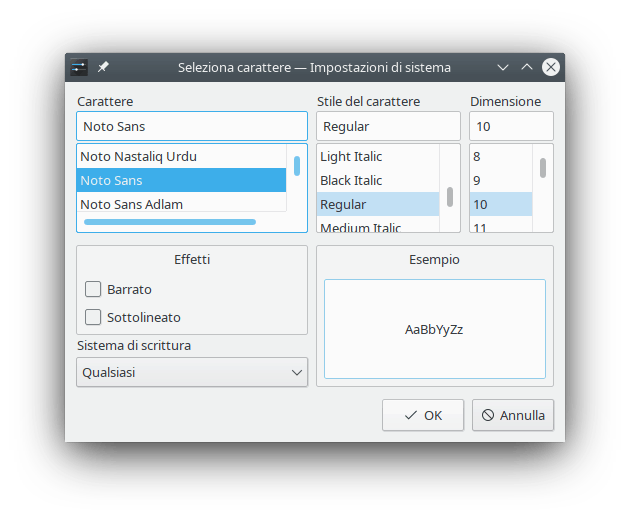 Il selettore dei caratteri.