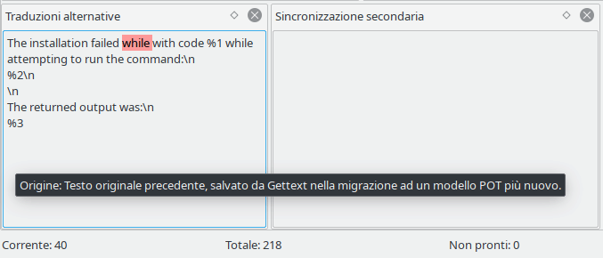 Lokalize che evidenzia parti del testo originale cambiate dall'ultima volta che la traduzione è stata revisionata