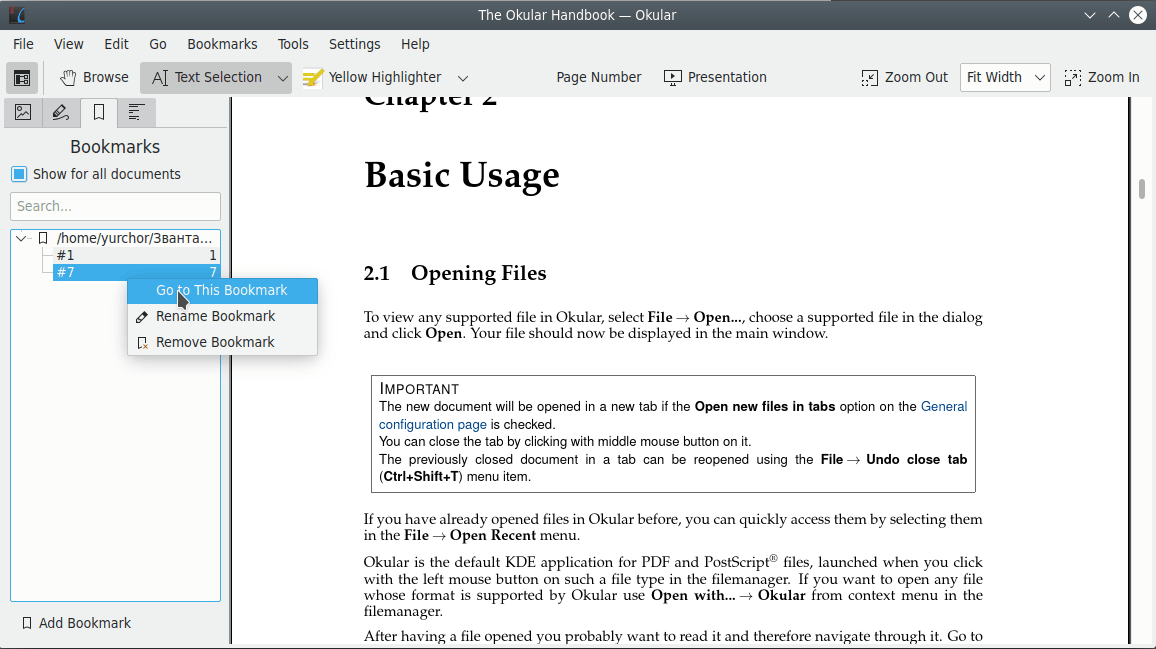 Menu de contexto da área de favoritos