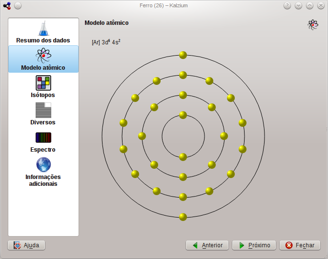 Janela de informações do Kalzium