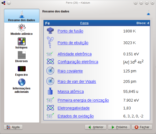 Janela de informações