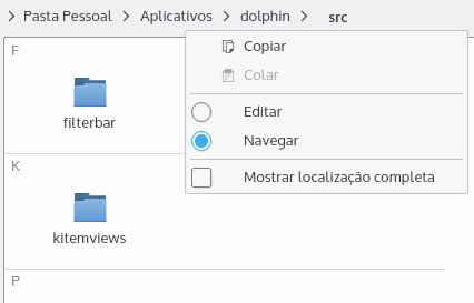 Menu de contexto da barra de localização