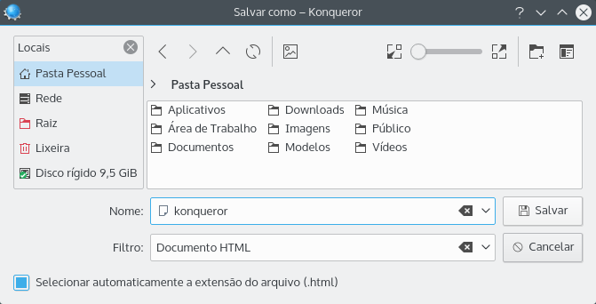 A janela para Salvar arquivo.