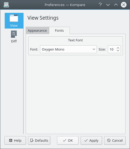 Configurações das Fontes do Kompare