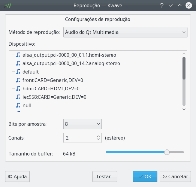 Captura de tela da janela de configuração de reprodução