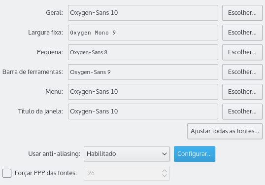 O módulo de configuração das fontes
