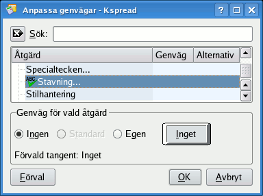 Anpassa genvägar, skärmbild 1
