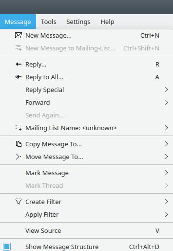 Меню «Повідомлення»